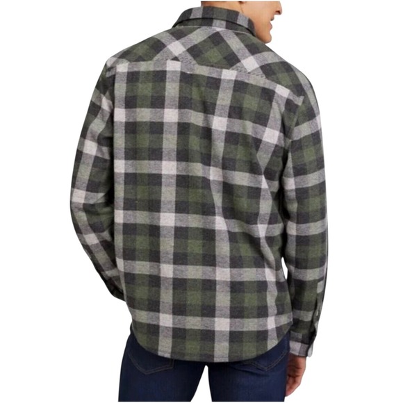 Chaps Knit Flannel Shirt Mens M Green Gray Plaid Long Sleeve Button Up Shacket - Picture 10 of 13